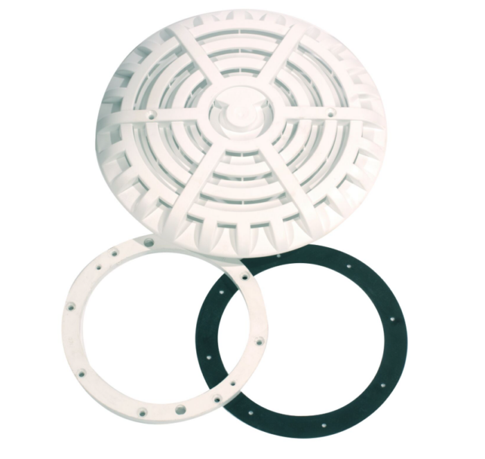 POOL MAIN DRAIN SPARES KIT- INC NEW SHAPE GRILLE, CLAMP PLATE, GASKETS & SCREWS